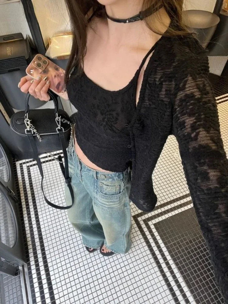 Vintage Lace Jacquard Slim Cardigan