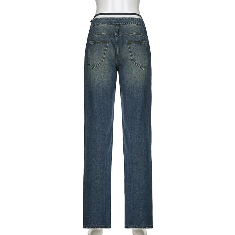Patchwork Fake Two-Piece Denim Jeans