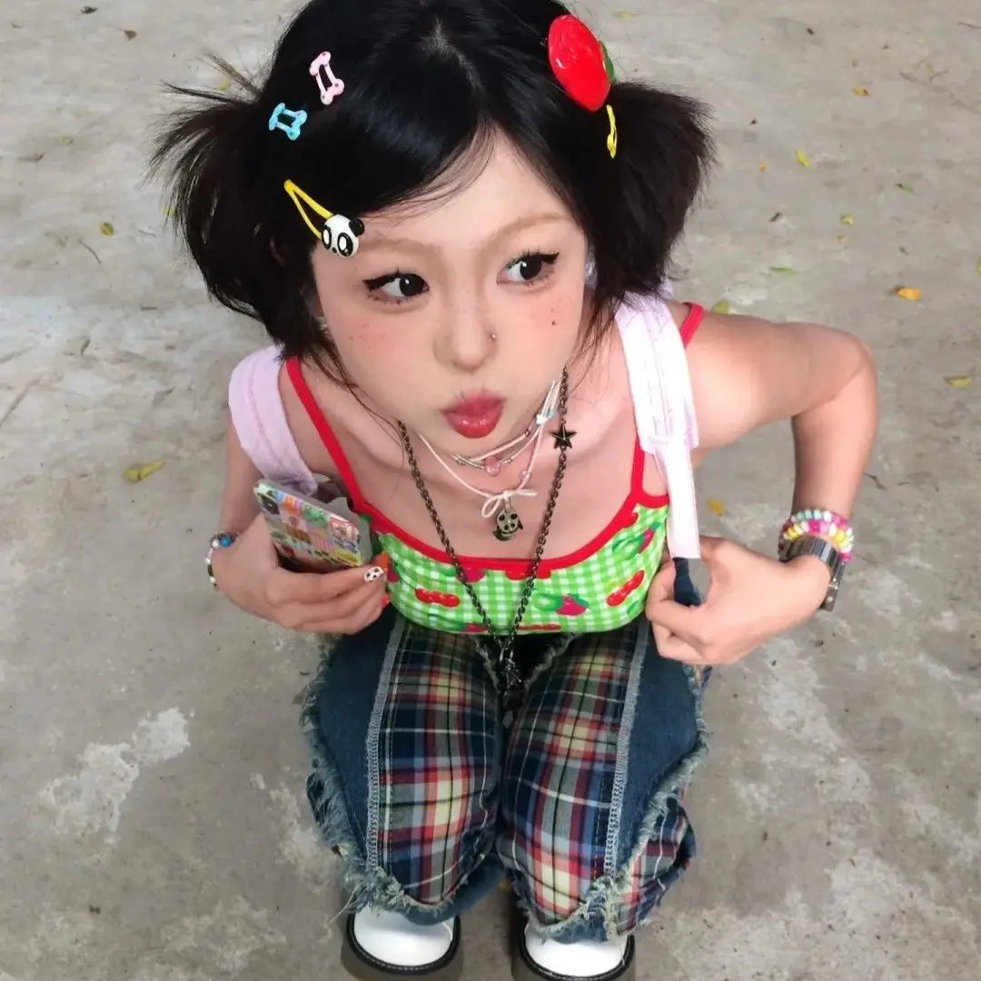 Y2K Patchwork Green Halter Crop Top