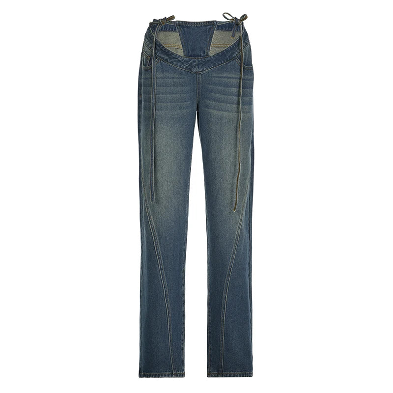 Patchwork Fake Two-Piece Denim Jeans