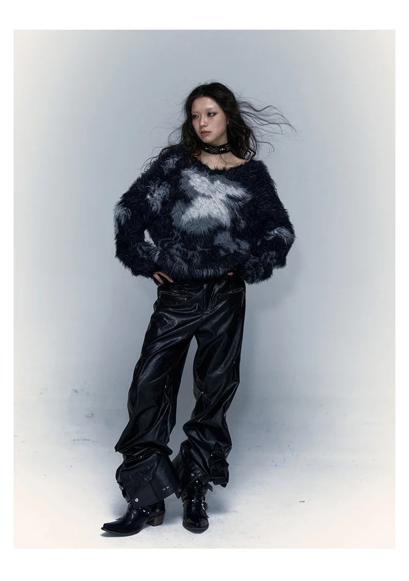 Model wearing thenblack Textured Patterned Sweater