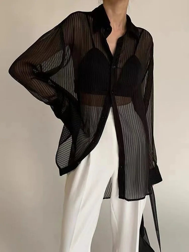 Black Striped Button-Down Shirt