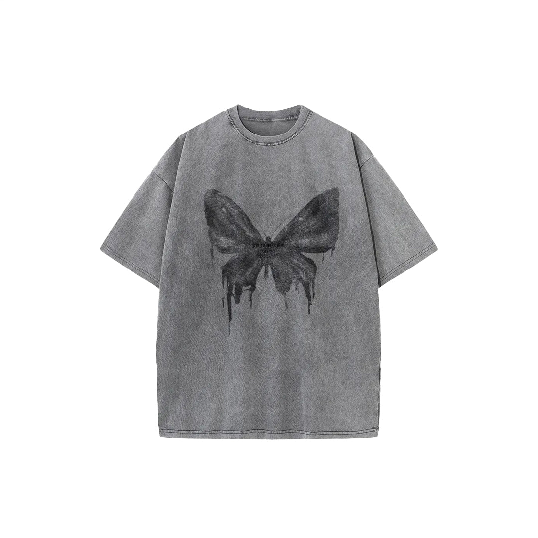 A Gray Butterfly Print T-shirt From Oradola