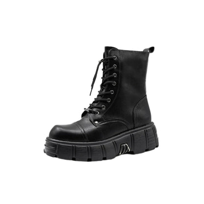 front view of the black Chunky High-Top Lace-Up Boot