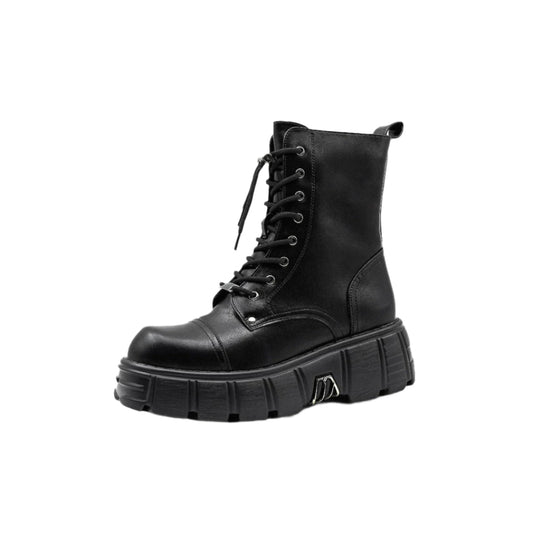 front view of the black Chunky High-Top Lace-Up Boot
