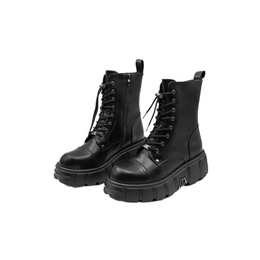 front view of the black Chunky High-Top Lace-Up Boot