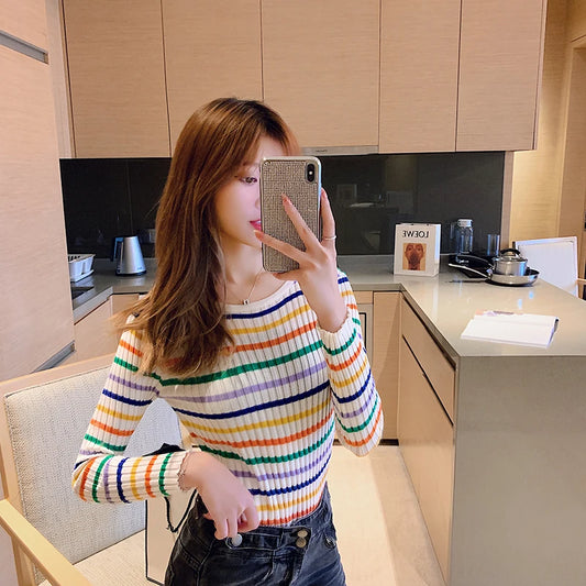 Colorful Striped Autumn Women's Sweater