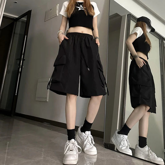 Stylish High-Waist Cargo Shorts Pants