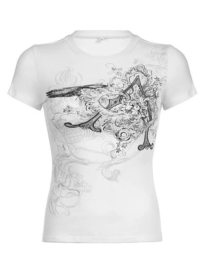 Vintage Retro Graphic White Short Top