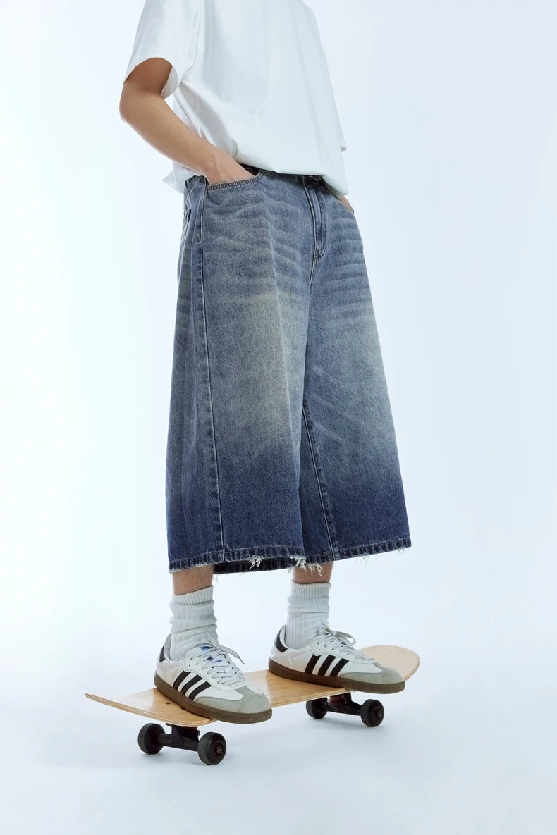 Blue Wide-leg Jorts