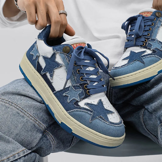 Retro Star Denim Skateboard Shoes