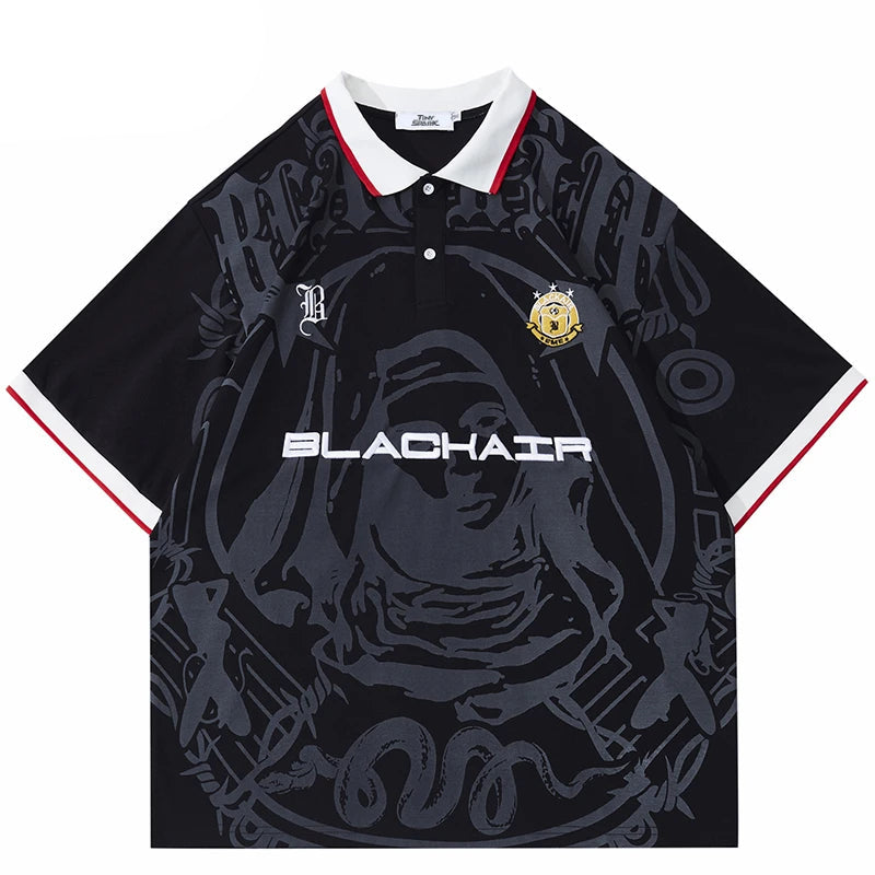 Virgin Mary Retro Graphic Embroidery Polo T-Shirt