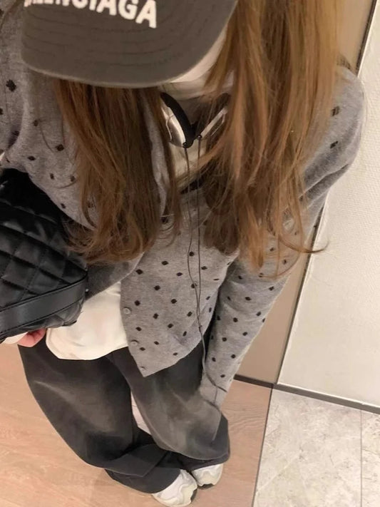 Korean Dots Knitted Cardigan