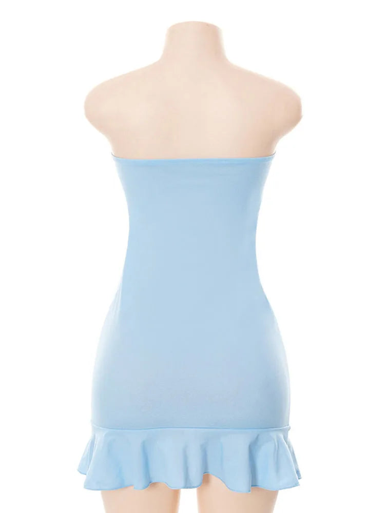 Strapless Solid Blue Mini Dress