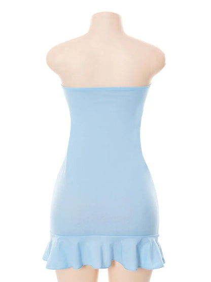 Strapless Solid Blue Mini Dress