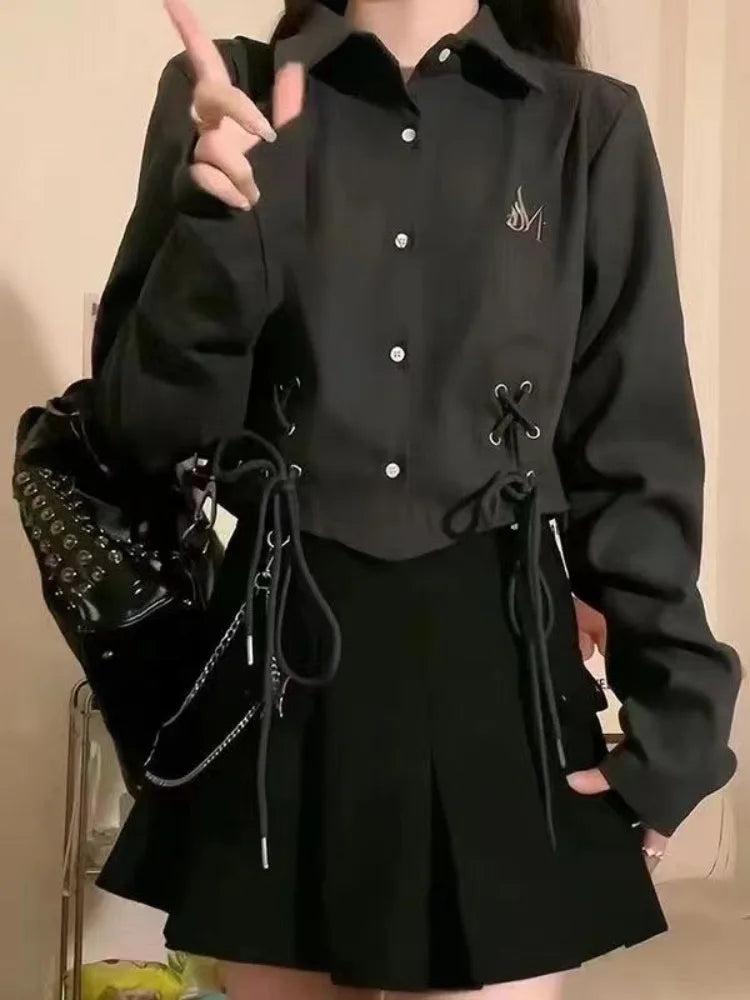 Black Casual Bandage Blouse Shirt