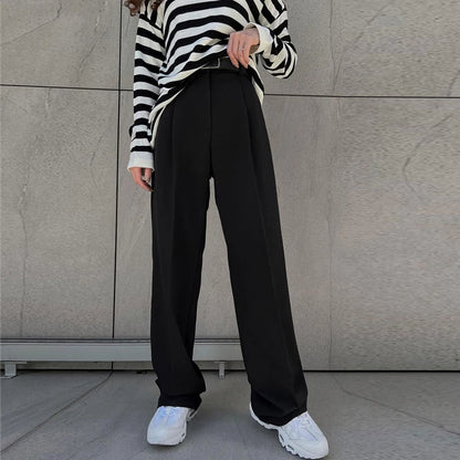 DGLUKE 2025 Nuevos Pantalones de Cintura Alta para Mujer, Pantalones Anchos de Moda para Mujer, Pantalones de Vestir Elegantes, Pantalones Rectos Negros, Ropa de Otoño
