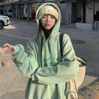 Sweet Heart Embroidery Soft Girl Hoodie