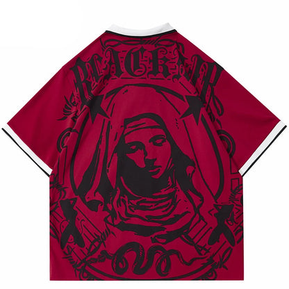 Virgin Mary Retro Graphic Embroidery Polo T-Shirt