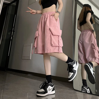 Stylish High-Waist Cargo Shorts Pants