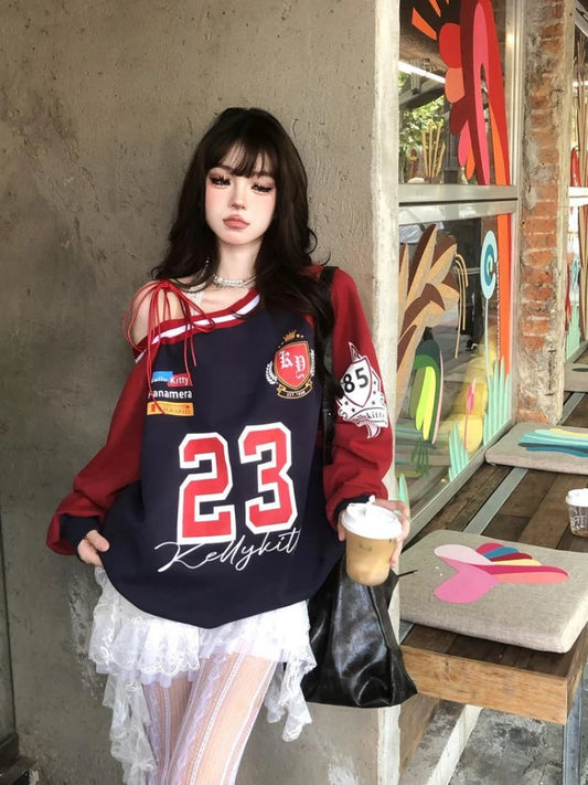 Vintage Contrast Color Letter Print Shirt