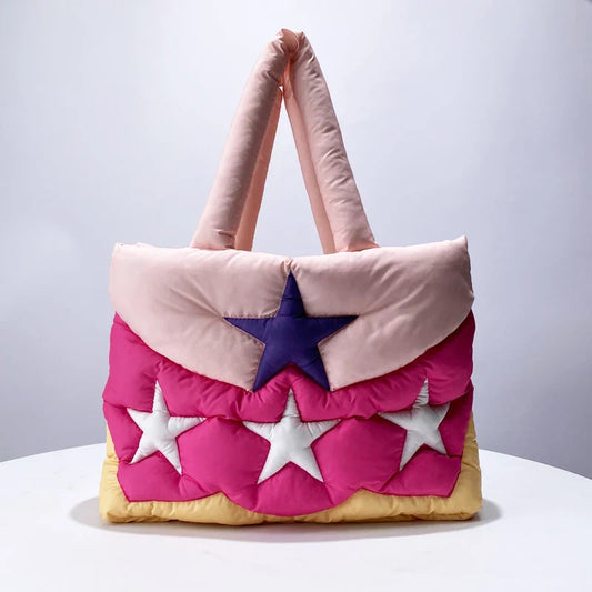 Front view of the pink Starry Quilted Handbag 