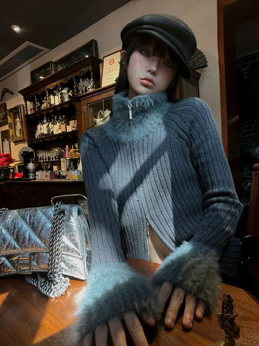 Fluffy Vintage Zipper Sweaters