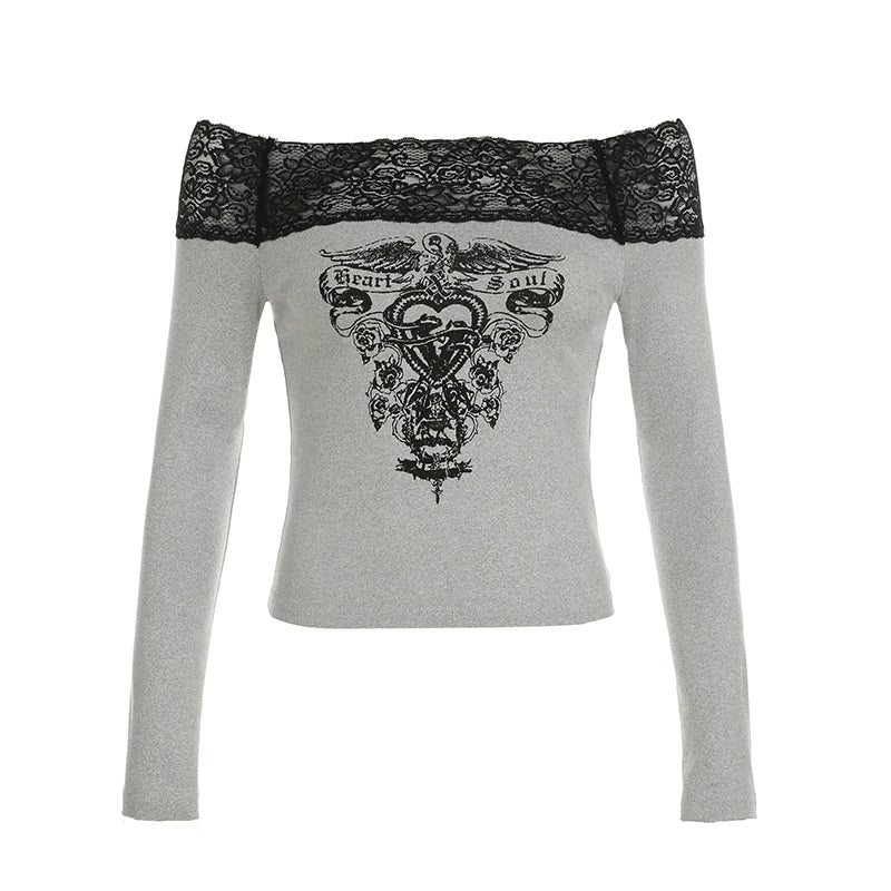 Gothic Black Lace Cropped Women's T-Shirt