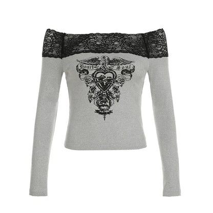 Gothic Black Lace Cropped Women's T-Shirt
