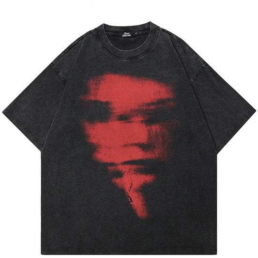 Retro Washed Black Graphic Faces T-Shirt
