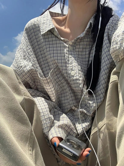 Vintage Sakura Checks Loose Fit Shirt