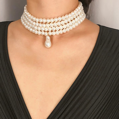 Round Pearls Beads Collar Necklace
