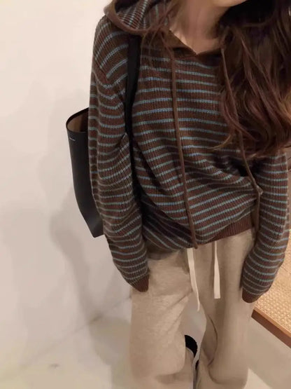 Knitted Striped Hoodie