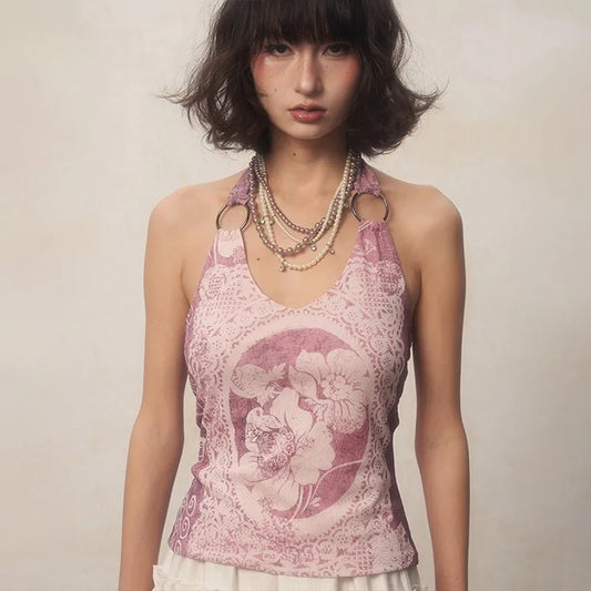 Purple Japanese Y2K Halter Tank Top