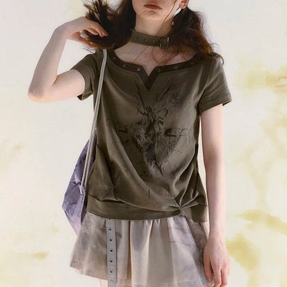 Vintage Patchwork Halter Wasteland Punk T-Shirt