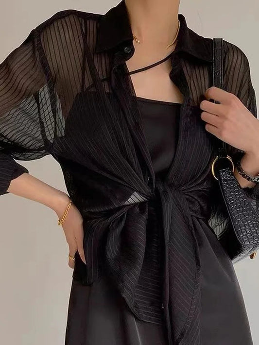 Black Striped Button-Down Shirt