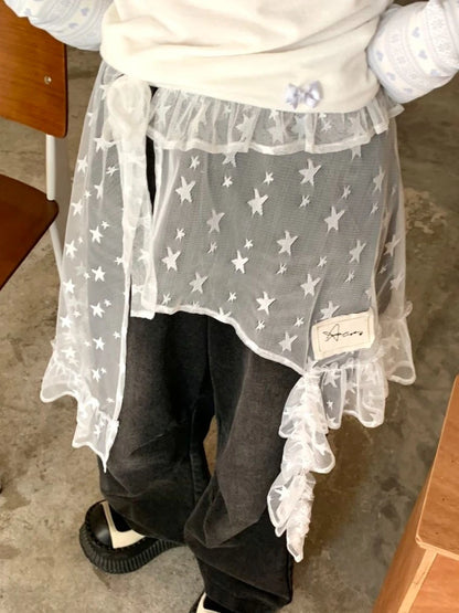 Gauze Lace Irregular Split Skirt