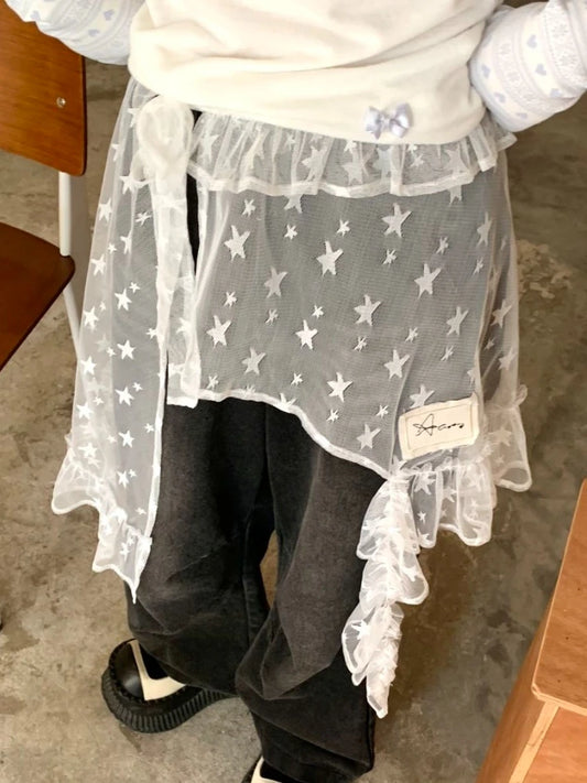Gauze Lace Irregular Split Skirt