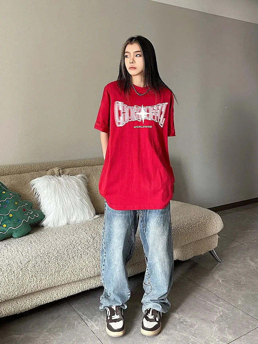 Camisetas de manga corta con estampado vintage coreano Y2K, ropa de calle de estrellas Kpop, Acubi, Harajuku, Egirl, estética grunge, camisetas extragrandes, ropa