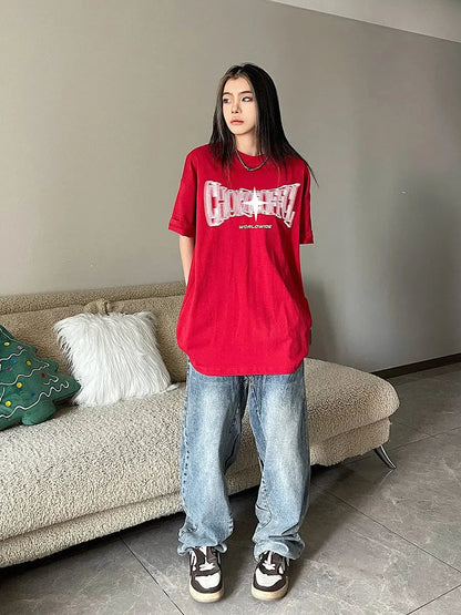 Camisetas de manga corta con estampado vintage coreano Y2K, ropa de calle de estrellas Kpop, Acubi, Harajuku, Egirl, estética grunge, camisetas extragrandes, ropa