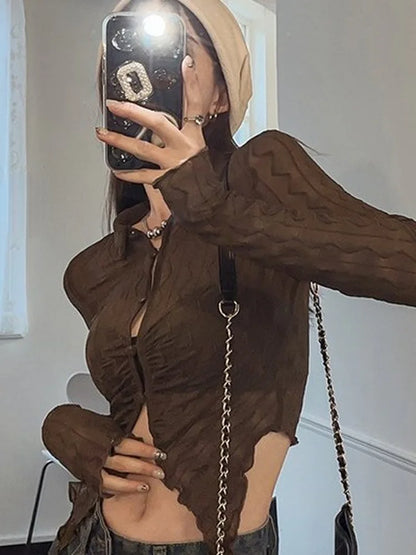 Y2K Sexy Hollow Irregular Blouse Shirt
