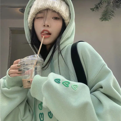 Sweet Heart Embroidery Soft Girl Hoodie