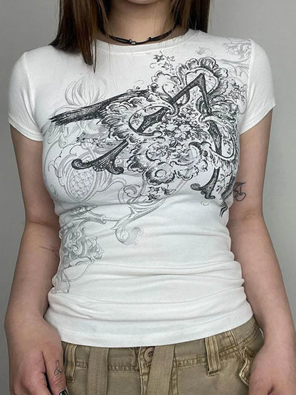Vintage Retro Graphic White Short Top
