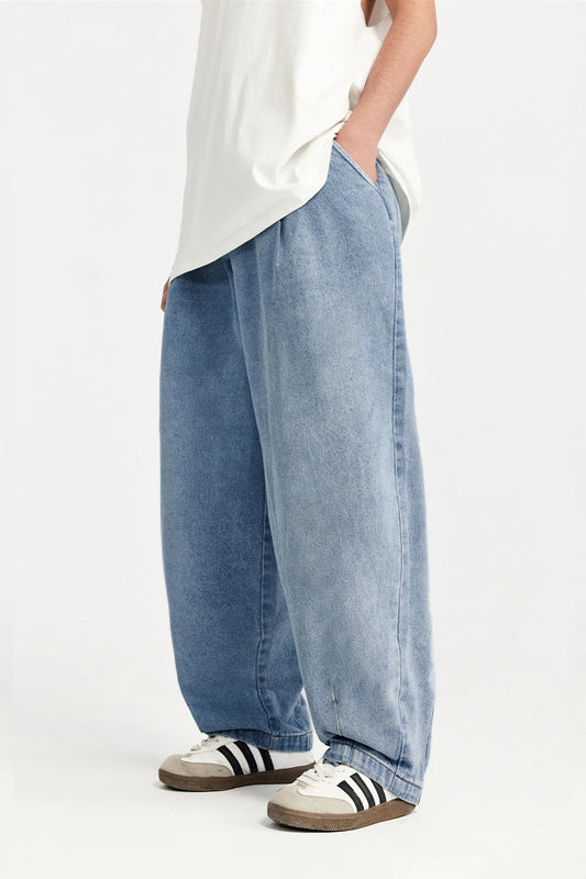 Blue Acid Washed Elastic Waist Jeans
