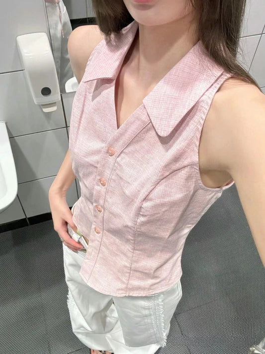 Pink Grunge Crop Blouse Casual Shirt