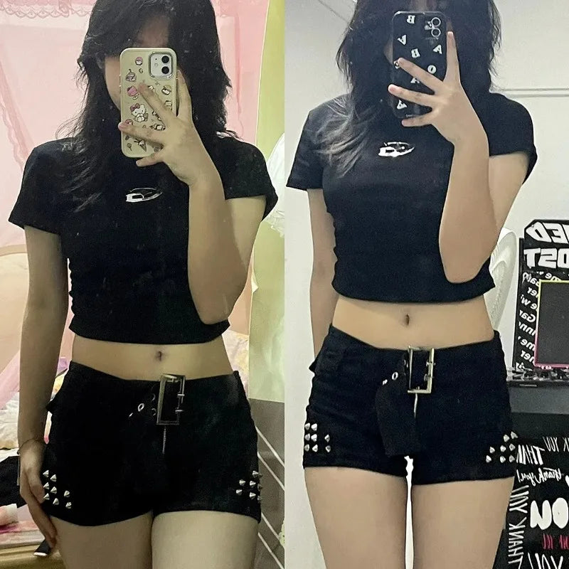 Black Low Waisted Denim Shorts Shorts