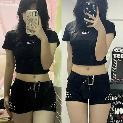 Black Low Waisted Denim Shorts Shorts
