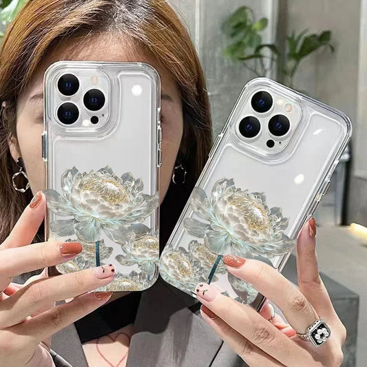 Funda de teléfono con estampado de flor de loto para iPhone 16 Pro Max 15 14 13 12 11 XS X XR 7 8 Plus SE 2022, carcasa trasera transparente a prueba de golpes
