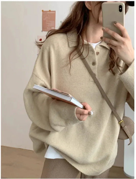 Cozy Autumn Loose Polo Sweater