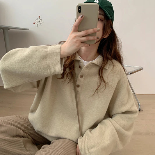 Cozy Autumn Loose Polo Sweater
